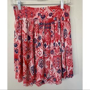 Anthropologie Red Printed Bohemian Layered Mini Skirt Small